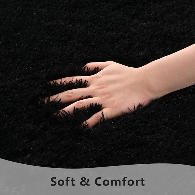 Black Runner Area Rugs for Bedroom Living Room, 2x6 Feet Fluffy Bedside Rugs, Soft Shaggy Carpet Rug for Kids Room Nursery, Furry Cute Rugs for Girls Boys Dorm Room Home Decor