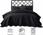 IR Imperial Rooms Twin Quilt Bedding Set Size (68” x 86”) + 1 Pillow Shams (20” x 26” + 2”) - 2 Pcs All Season Lightweight Reversible Microfiber Coverlet Embossed Quilt Bedspread (Black)