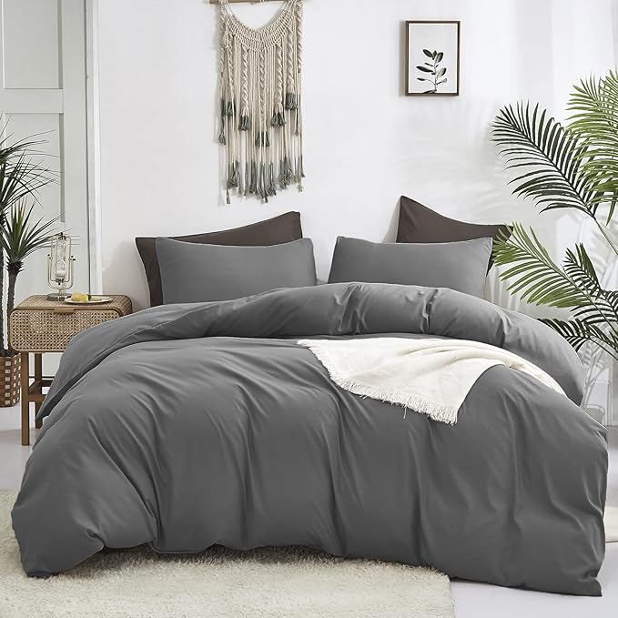 Luxlovery Grey Comforter Set Twin Dark Grey Bedding Comforter Sets Minimalist Gray Blanket Quilts Solid Breathable Soft Quilts Modern Grey Bedding Set Durable 3 Piece Comforter Set