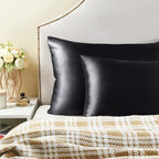 BEDELITE Satin Pillowcase for Hair and Skin, Super Soft Similar to Silk Pillow Cases 4 Pack with Envelope Closure, Cooling Pillowcases for Women Men (20"x26" Standard Size, Black)