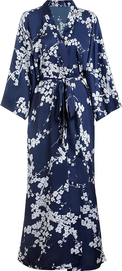 Aensso Long Soft Lightweight Silky Kimonos Robes for Women, Luxury Japanese Floral Womens Kimono Robe