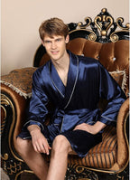 Mens Satin Robe,Silk Long Sleeve House Kimono Bathrobe,Soft Loungewear Dragon Robe