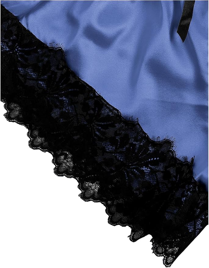 WDIRARA Women' Silk Satin Pajamas Set 4pcs Lingerie Floral Lace Cami Sleepwear with Robe