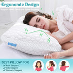 Shredded Memory Foam Pillows 2 Pack, Rayon Derived from Bamboo Pillow Queen Size Set of 2, Cooling Gel Pillows for Sleeping, Adjustable Pillow for Side Stomach and Back Sleepers with Washable Cover