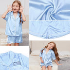 QPANCY Kids Satin Pajamas Sets Baby Boy Girl Button-Down Silk Sleepwear 2 Piece Short Sleeve Loungewear Clothes Set