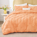 BEDELITE Apricot Twin Comforter Set - 2 Peices Boho Pintuck Bedding Comforter Sets, Lightweight Soft & Warm Twin Bedding Sets with 1 Pillowcase for All Season