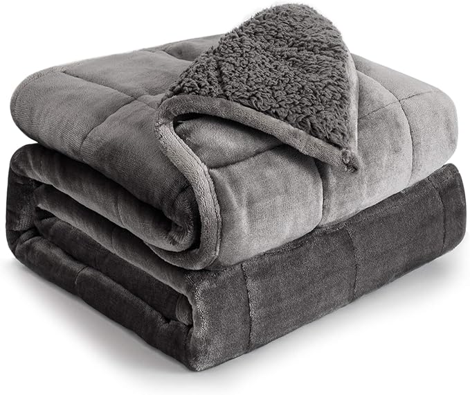 Cottonblue Weighted Blanket 17 lbs Queen Size, Flannel Shaggy Sherpa Weighted Blanket for Adults Comfortable Weighted Blankets for Calming and Relax, Bed Sofa Heavy Blankets, 60x80 inches, Grey