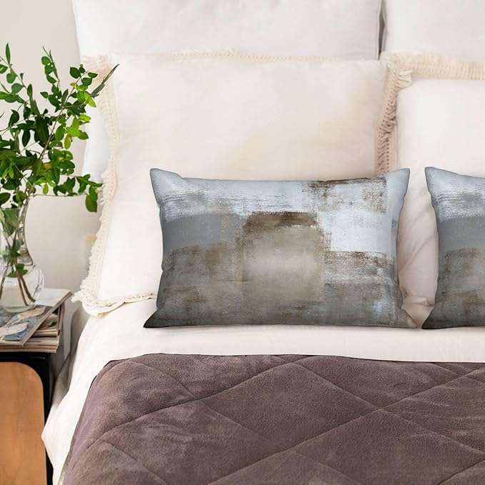 Silk Like Pillowcase for Hair and Skin Grey and Brown Abstract Art 1 Pack Satin Pillowcase with Hidden Zipper Soft Breathable Smooth Cooling Pillow Cover King Size for Bedroom Sofa 20”x36”