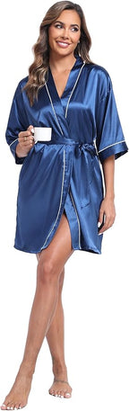 Women Satin Robes Short Silk Kimono Robe Lightweight Bridal Party Robes Bride Bridesmaids Ladies Loungewear Sleepwear