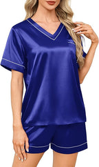 WIHOLL Silk Pajamas for Women Short Sleeve Sleepwear Soft Lounge Sets 2 Piece Satin Pjs