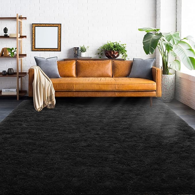ISEAU Black Rug Super Soft Shaggy 4x6 Feet Rugs for Bedroom, Fluffy Area Rug for Living Room Floor Rug, Fuzzy and Comfy Carpet Nursery Shag Rug for Kids Boys Room Decor