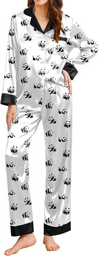 Ekouaer Silk Pajamas for Women Long Sleeve Satin Pajama Set Silky Pj Sets 2 Piece Button Down Loungewear Sleepwear