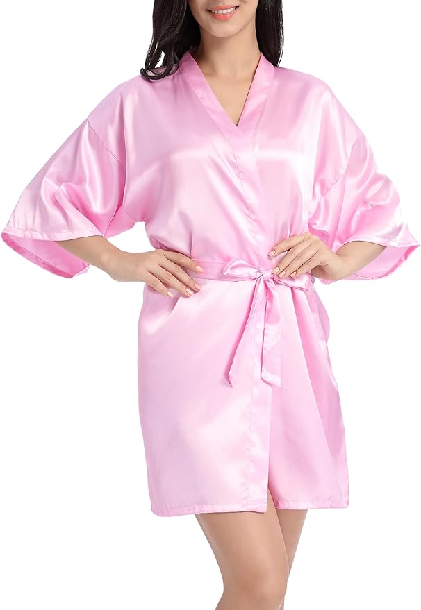 QXQTER Peony Floral Silky Satin Robe Wedding Bridal Party Bride Bridesmaid Robes for Women Dressing Gown Kimono Robe