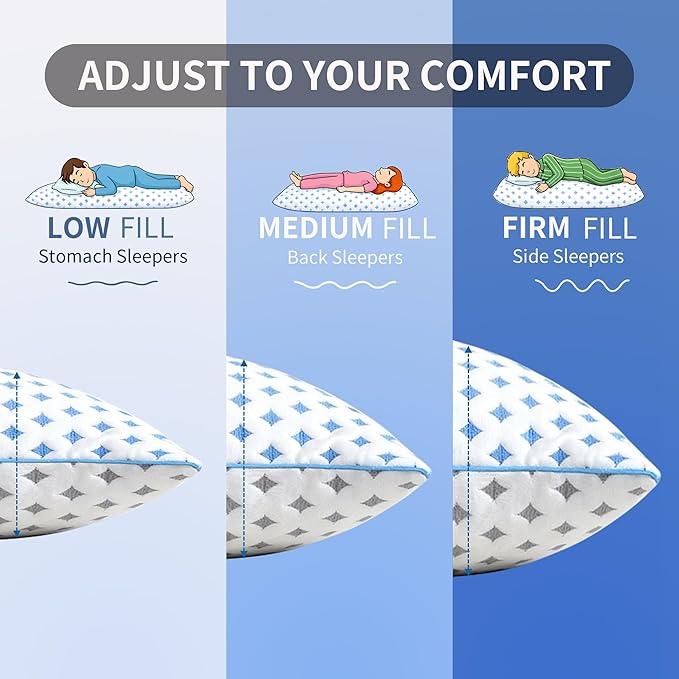 Pillows Queen Size Set of 2 for Sleeping, Cooling Adjustable Memory Foam Pillows, Dual Fill Design Helps Maintain Shape, Breathable Washable Cover
