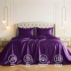Pure Bedding Satin Sheets Twin [3-Piece, Purple] Hotel Luxury Silky Bed Sheets - Extra Soft 1800 Microfiber Sheet Set, Wrinkle, Fade, Deep Pocket Fitted Sheet, Flat Sheet, Pillow Cases