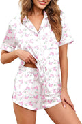 Ekouaer Womens Silk Satin Pajamas Set Short Sleeve Sleepwear Button Down Loungewear 2 Piece Pjs Shorts Set S-5X Plus Size