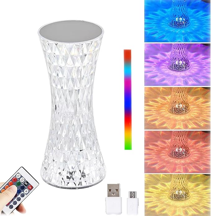 Touch Control Crystal Table Lamp,16 Color Changing Diamond Bedside Lamp,USB Charging Acrylic Lamp,LED Night Light Crystal Diamond Table Lamp,Bedroom,Living Room,Office Decoration