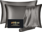 Silk Pillowcase 2 Pack, Mulberry Silk Pillow Cases Queen Size Set of 2, Anti Acne Silk Pillowcase for Hair and Skin, Natural Silk Satin Pillowcases Gifts for Women Men 2 Pack with Zipper, Dark Gray