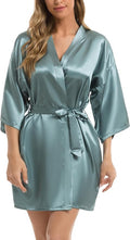 Vlazom Womens Kimono Robes Dressing Gown Satin Bathrobe Nightdress Short Style Bridal Robe