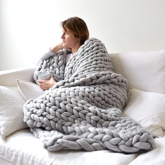 Chunky Knit Blanket,Chunky Knit Throw In Natural,Cosy Throw Blankets,Handmade Chunky Knit Blanket,Beautiful Home Decor Throw,for Bedroom,Living Room,Yoga Mat Rug ( Color : Beige , Size : 150x200cm )