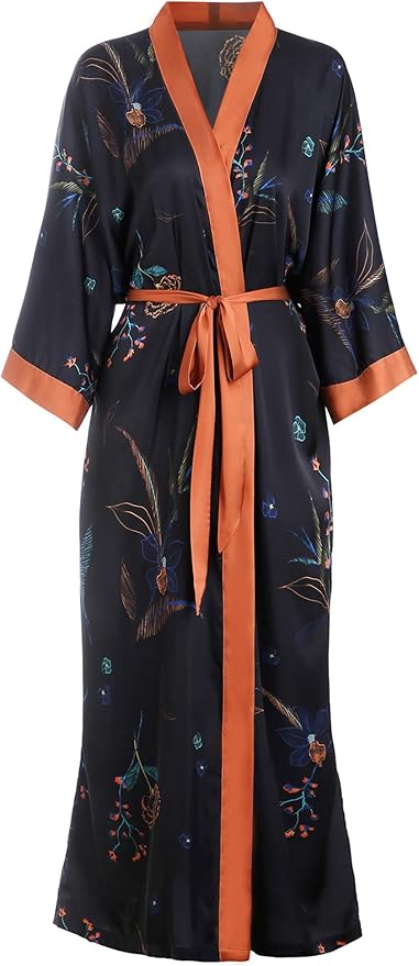 Aensso Long Soft Lightweight Silky Kimonos Robes for Women, Luxury Japanese Floral Womens Kimono Robe