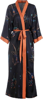 Aensso Long Soft Lightweight Silky Kimonos Robes for Women, Luxury Japanese Floral Womens Kimono Robe