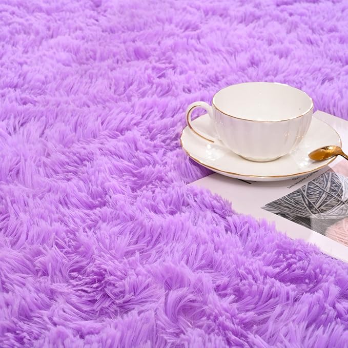 ISEAU Super Soft Fluffy Rugs Shag Area Rug, Mats for Bedroom Living Room Fuzzy Carpet Comfy Anti-Slip Mats Bedside Carpets for Boys Girls Kids Room Nursery Home Decor, 4ft x 6ft, Purple