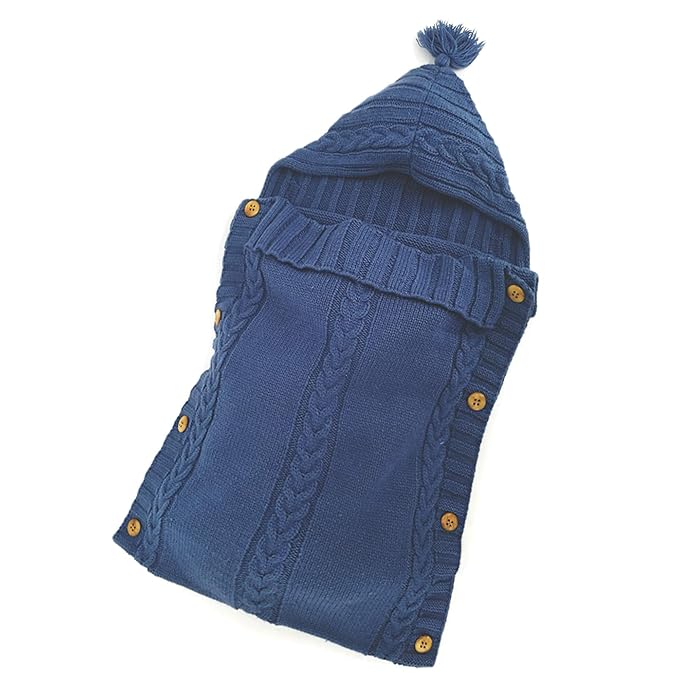 XMWEALTHY Newborn Baby Wrap Swaddle Blanket Knit Sleeping Bag Receiving Blankets Stroller Wrap for Baby Blue 0-6 Month