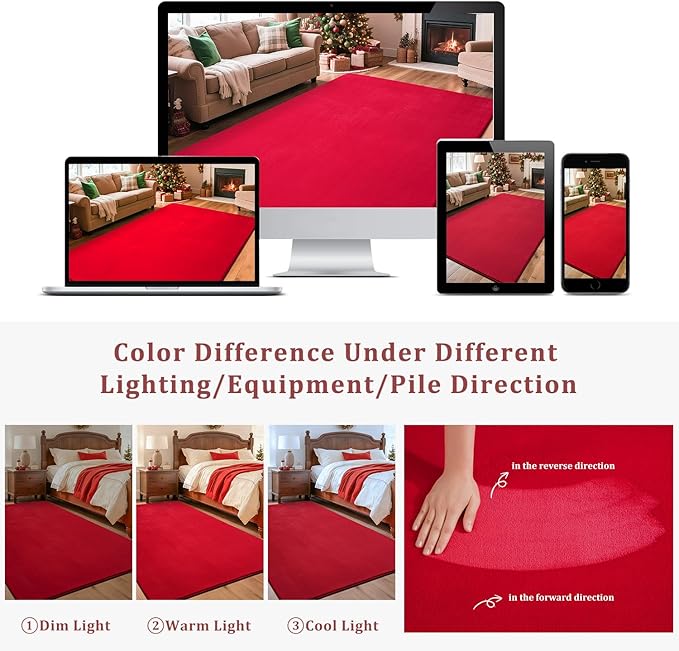 Przemy Washable Area Rug for Living Room Bedroom, 5x7 Feet Red Memory Foam Rug, Super Soft Modern Indoor Carpet for Kids Room Girls Boys Dorm Nursery Decor