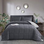 HIG 3pc Gray Oversized King Plus Comforter Set Duvet Insert, Reversible, All Season, Box Stitched, with Corner Tabs, Soft, Fluffy（128'' x 120''）