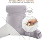 Clara Clark Reading Pillow with Shredded Memory Foam Includes 2 Neck and Lumber Support Pillows, Designed for Sitting Up in Bed and Couch, Back and Arms Adjustable Support for Adults, Grey Lavender