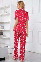 Umeyda Girls Womens Pajamas Set, Satin Silky Button Down Loungewear 2 Piece Short Sleeve Pants PJS Sets for Mommy Kids