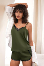 Ekouaer Satin Pajama Set for Women 2 Piece Silky Lingerie Sleepwear Lace Camisole Pj Shorts Set Soft Nightwear S-XXL