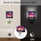 Cherries Blossom Night Lights Plug Into Wall, Nature Dreamy Moon Night Sky Spring Peach Dusk to Dawn Led Plug in Lights for Living Room Entryway Kitchen Decor 2pcs