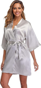 Robe for Women Silky Lightweight Satin Kimono Bride Bridesmaids Wedding Party Robes Dressing Gown Summer Loungewear
