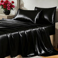 CozyLux Satin Sheets Cal King Sheet Set - 4 Piece Silky California King Sheets, Luxury Black Bed Sheet Set with Smooth and Soft Microfiber, Includes 1 Fitted Sheet, 1 Flat Sheet and 2 Pillowcases