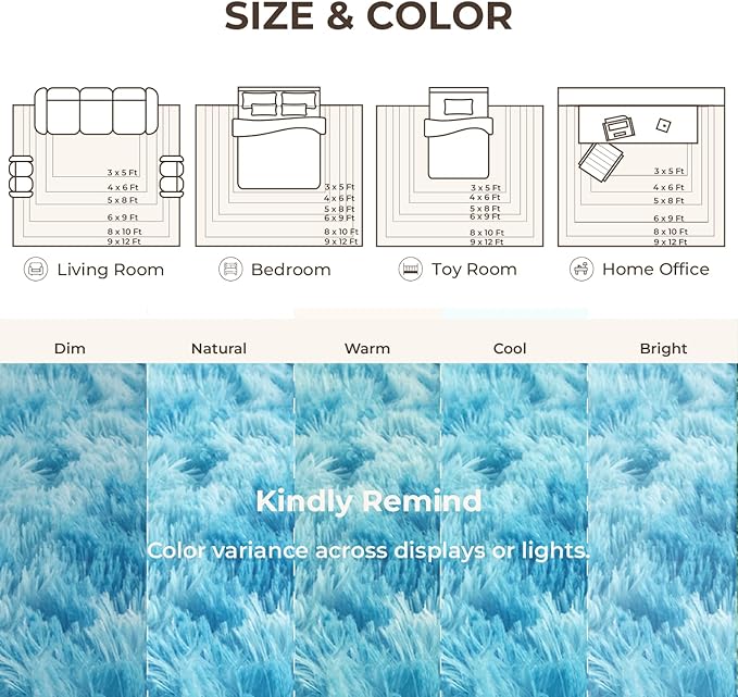Litanika 5x8 Fluffy Shag Faux Fur Area Rug for Living Room Bedroom, Tie-Dyed Dreamy Blue High Pile Soft Plush Shaggy Furry Bedside Playroom Dorm Carpet, Non-Slip, Non-Shedding Modern Indoor Floor Rug