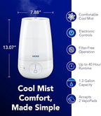 Vicks FilterFree Plus Cool Mist Plus Humidifier (VUL565), Medium Room –Filter-Free Cool Mist Humidifier for Baby, Kids and Adult Rooms, Works with Vicks VapoPads