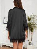 Womens 4 Pcs Lingeries Silk Pajamas Robes Set Sexy Pjs Cami Shorts Satin Sleepwear Lace Loungewear
