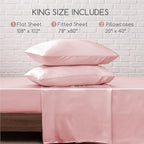 MR&HM Satin Bed Sheets, King Size Sheets Set, 4 Pcs Silky Bedding Set with 15 Inches Deep Pocket for Mattress (King, Light Pink)