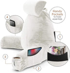 Clara Clark Reading Pillow with Shredded Memory Foam Includes 2 Neck and Lumber Support Pillows, Designed for Sitting Up in Bed and Couch, Back and Arms Adjustable Support for Adults & Teens, White