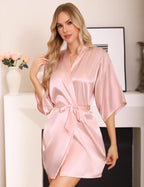 Lovasy Women's Satin Robes Silky Short Robe Lightweight Sleepwear Bride Bridesmaids Bathrobes Dressing Gowns Loungewear S-XXL