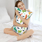 Imitation Silk Pillow Case for Hair and Skin Cute Cartoon Dinosaur Standard Size 1 Pack Satin Pillow Cases with Zipper Super Soft Pillow Cover for Women Bed Sleeping, 20x26 Inches