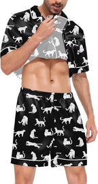 SWOMOG Satin Matching Pajamas Sets Couple Silk Button Down Nightwear Women & Men Short Sleeve Sleepwear 2 Pieces Loungewear