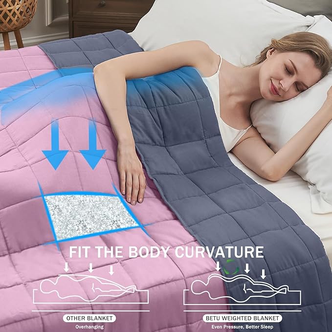 Weighted Blanket for Adults 15lbs, 60"x80", Queen Size Cooling Heavy Throw Blanket for 120-160lbs, Microfiber Soft Thick Big Blankets Weighted Comforter Gift for Sleeping, Pink Grey