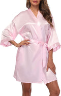 Women's Satin Kimono Robes Short Silky Bathrobe Solid Color/Floral Bridal Wedding Party