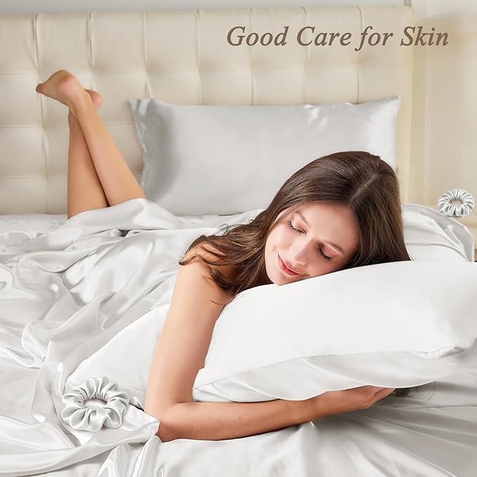 Vielit King Satin Pillowcase for Hair 2pc,Similar to Silk Pillow Cases,Easier Care Than Silk Pillowcase Gifts for Women Men,Cream White,20x36 & Envelope Closure and 2 Satin Scrunchies