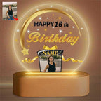 Customized Birthday Gifts Personalized Acrylic LED Night Light Lamp Crystal Ball Plaque Custom Photo Name Birthday Gifts for Mom Kids (Black and Gold)