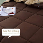 HIG 3pc Down Alternative Comforter Set - All Season Reversible Comforter with Two Shams - Quilted Duvet Insert with Corner Tabs - Box Stitched - Super Soft, Fluffy (King/Cal King, Chocolate)