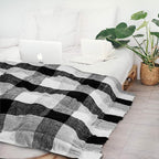 PAVILIA Plaid Blanket, Soft Throw Blanket for Couch Sofa, Knit Chenille Throw Blanket for Twin Size Bed, Living Room Decor Woven Knitted Decorative Blanket, White Black Gray Buffalo Check 60x80in